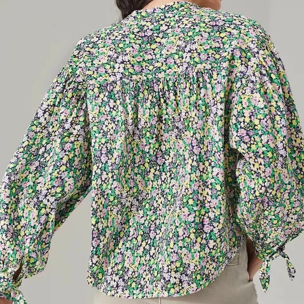 Anthropologie Maeve Floral Long Sleeve Button Front Blouse_9